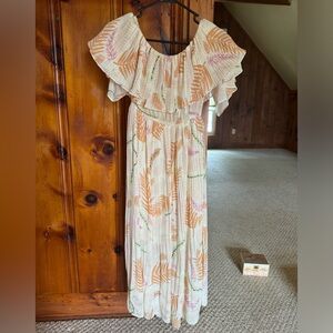 Coral off shoulder midi dress